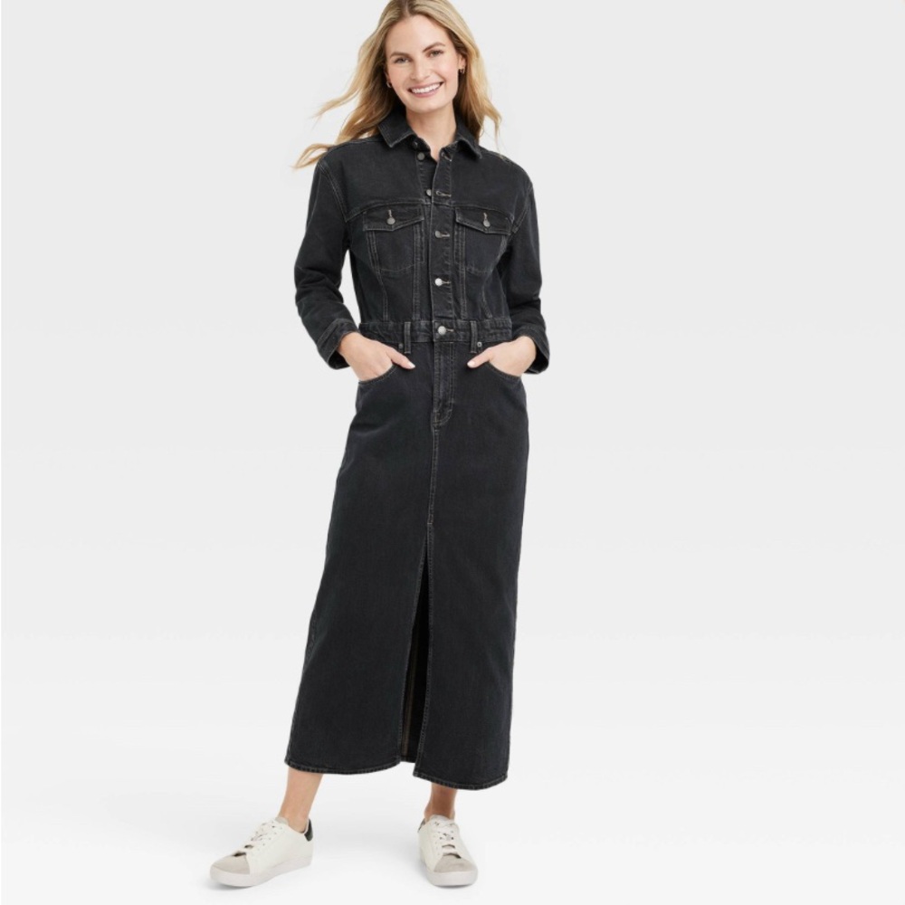 NEW Women's Long Sleeve Denim Maxi Dress - Universal Thread™ Black Wash 6